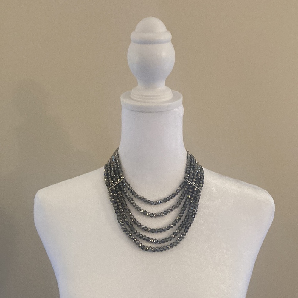 Silver beads statement necklace